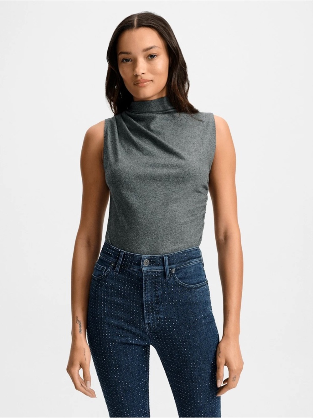 Veronica Beard Sleeveless Mock Neck Tank in Charcoal Gray
